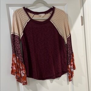 Altar’d State Red Asymmetrical Bell Sleeve Blouse